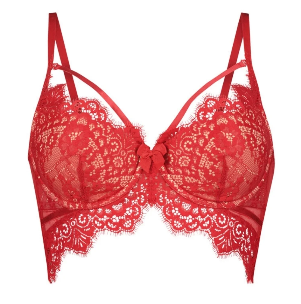 HUNKEMOLLER MARILEE PADDED UNDERWIRED LONGLINE BRA IN RED/SZ;34C